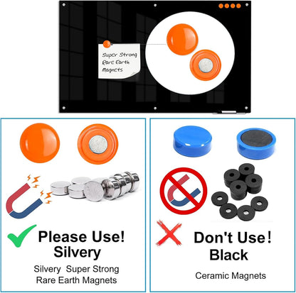 KIZZBY Glass Dry Erase Board - Magnetic Blackboard, 60"X36" Frameless Black Board Clear Glass Boards with Super Strong Magnets, Wall Mounted for Office, Classroom and Home