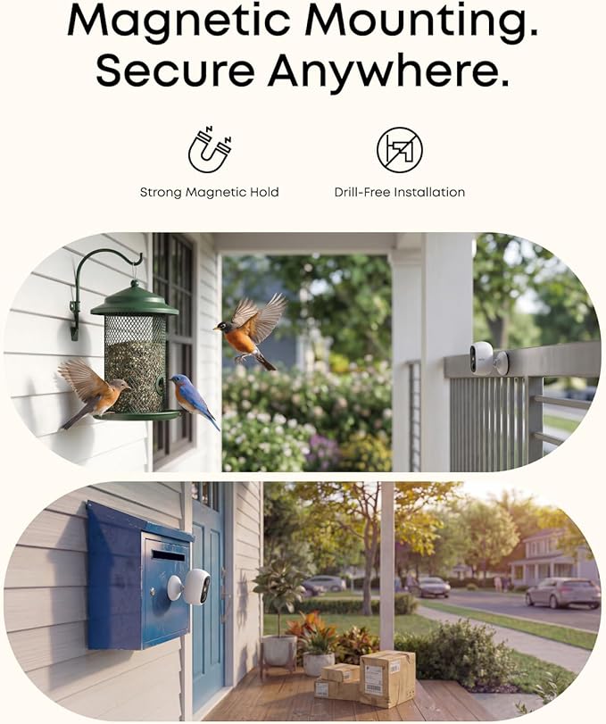 eufy Security eufyCam C35 4-Cam Kit, Wireless Security Indoor/Outdoor Camera, Magnetic Mount, Color Night Vision, Local Storage, No Monthly Fee, IP67, Facial Recognition, Solar Panel Compatible, White