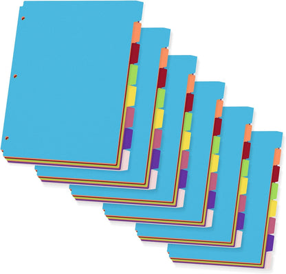 48PCS/6 Set Binder Dividers with Tabs, 8-Tab Dividers for 3 Ring Binder, 3-Hole Punched Letter Size Plastic 3 Ring Binder Dividers for School Office Home Document Organizer, Multicolor
