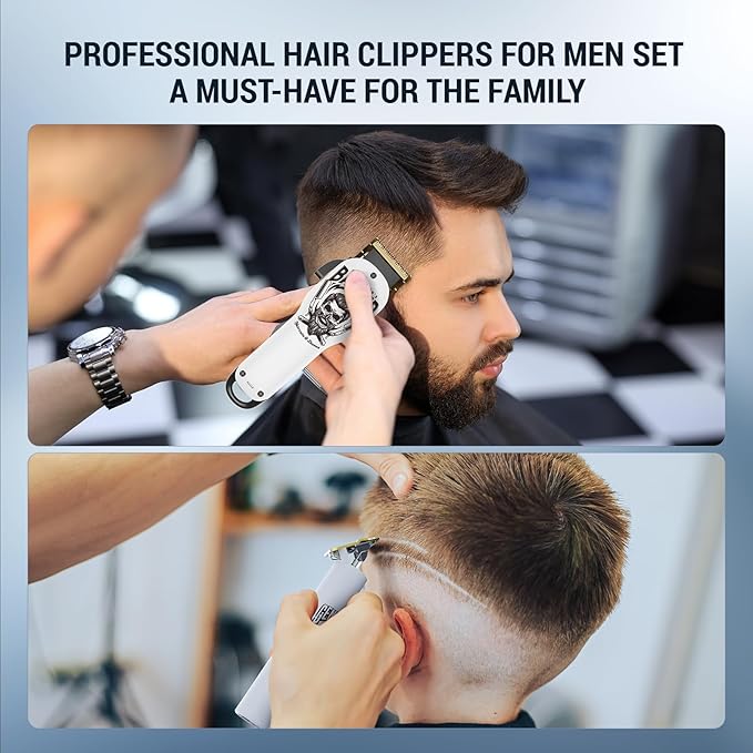 BESTBOMG® Hair Clippers & Trimmer Ceramic T-Blade Cordless Haircut Sets Rechargeable 2000mAh/1200mAh with 10 Guide Combs & for Men/Father/Husband/Boyfriend