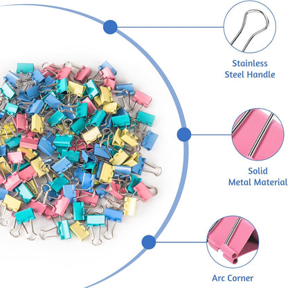 120 Pack Mini Binder Clips, Color Binder Clips, Small Paper Clips 15mm 5/8 Inch. Micro Size Office Clips for Home School Office and Business.