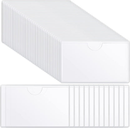 100 Self-adhesive Index Card Pockets Label Pockets sleeves with Top Open for Business Cards, Clear Plastic Sticky Labels Holders for Storage Bins Library Cards, Organizing Totes Shelves(3.54 x 5.24'')
