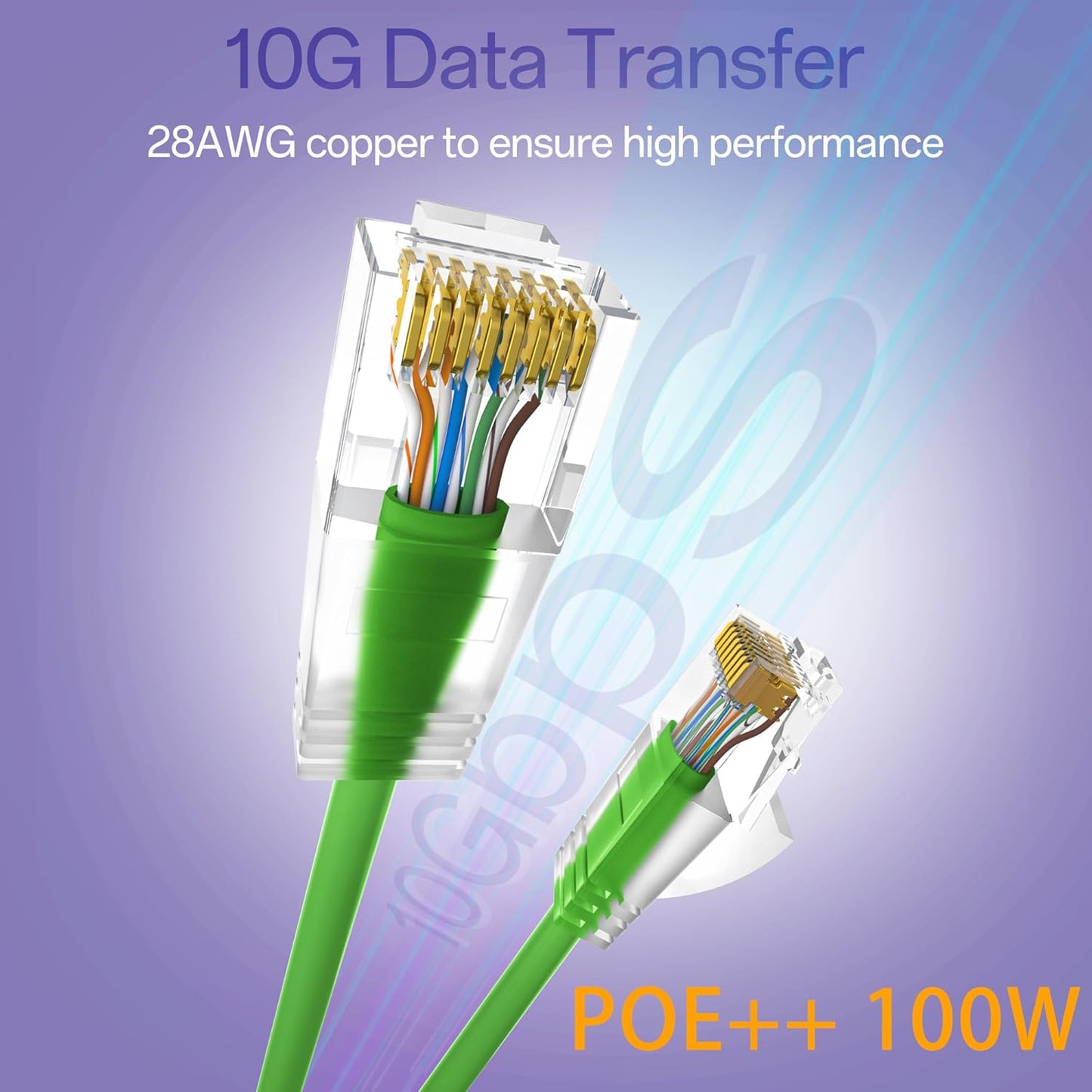 Cat6a Patch Cables 1ft (24 Pack) Slim, Cat6 Ethernet Patch Cable Pure Copper, Flexible Cat 6 Patch Cable 550MHZ 10G, Space-Saving Cat 6A Network Cables for Patch Panel, Green