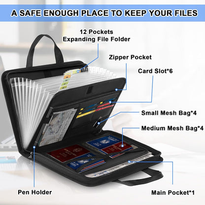 Henoyso 2 Pcs File Organizer Expanding Folder 13 Pockets Fireproof &Waterproof, Organize Receipts,Bills&Important Document Bag with Handle and Zipper Labels for Letter A4 Files,Home Office & School