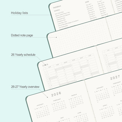 And Per Se 2026 Planner-Daily, Weekly & 15-Monthly Leather Hardcover Planner, 5.7" x 8", Daily Schedule, Monthly Tabs, 100 GSM Thick Paper, Back Pocket(Green)