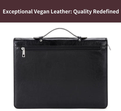 Personalized Vegan Leather Portfolio with Hidden Handle, Zippered Front Pocket, 8.5 x 11 Notebook Holder, Custom Business Legal Padfolio Travel Folio for Men Women, Black