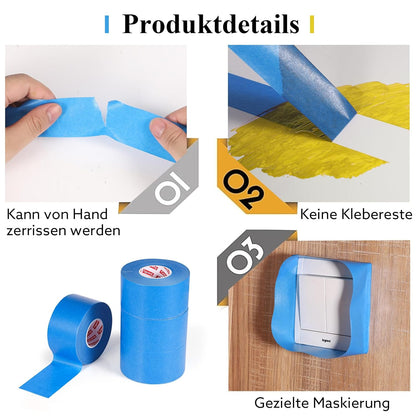 4 Rolls Painters Tape Blue Painters Tape 2 Inch Wide, Multi-Surface Masking Tape Bulk, 1.89 in x 220 Yd Total Blue Tape for Wall Painting Home Improvement DIY Crafts
