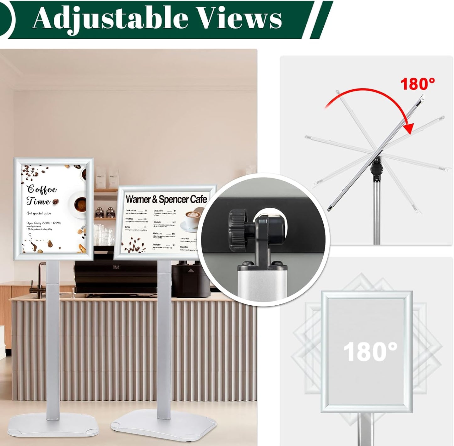 Heavy Duty Pedestal Sign Holder for Display, 8.5 x 11 inches Adjustable Floor Standing Sign Holder with Weighted Base , Vertical and Horizontal View Sign Stand for Indoor/Outdoor Advertising，Silver