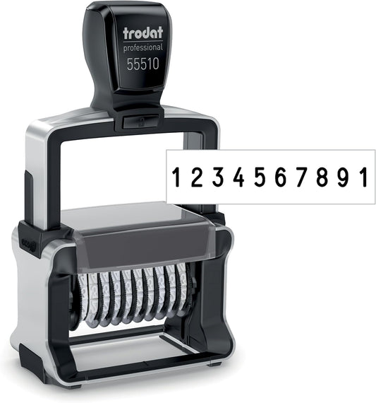 Trodat Numberer Stamp Professional 55510 – 10 Digits, Self Inking, 3/16" (5 mm) Characters, Black Ink