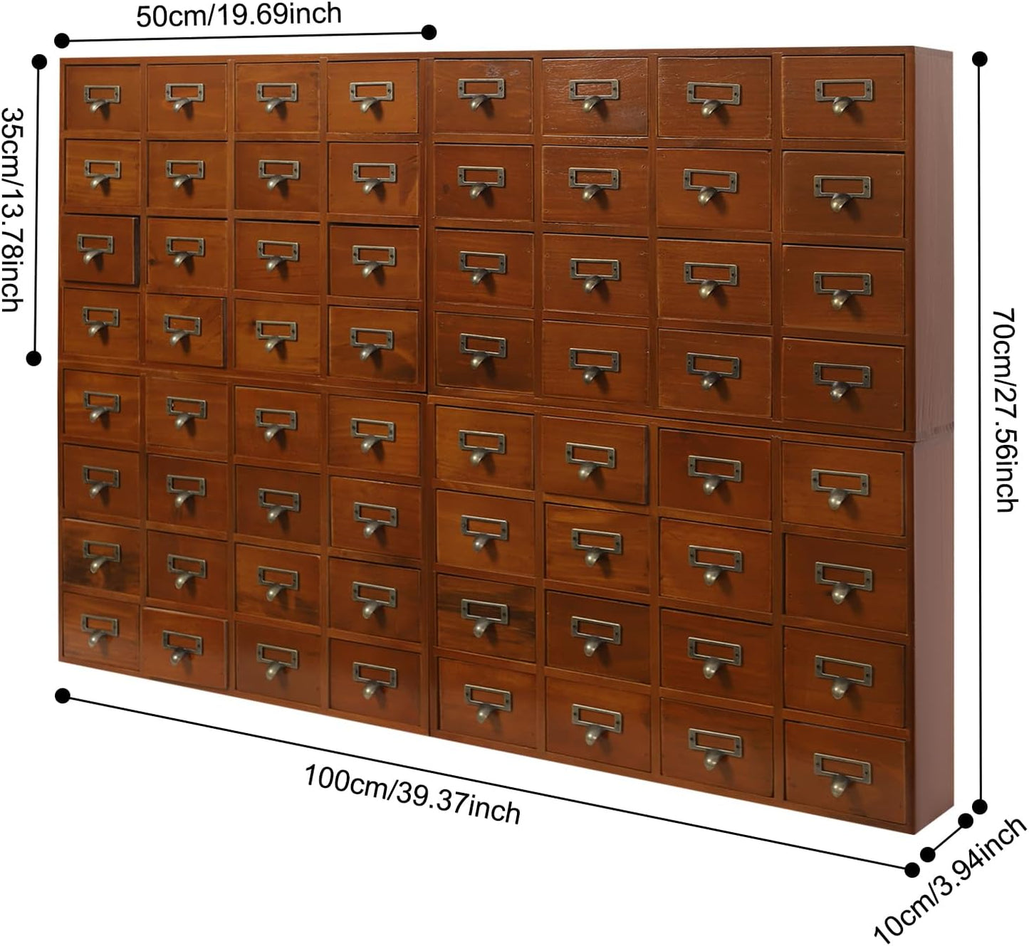 Vintage Drawer Wooden Desk Organizer, 16-Drawer Gift Storage Case Organizer Stand, Iron Label Holders, Brown, For Store Cosmetics, Files, Books, Letters, Papers, Magazines (64-Drawer/Brown)