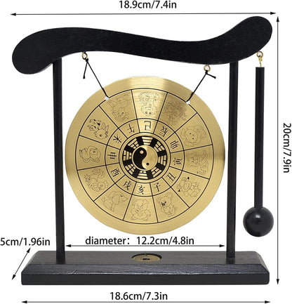 Zen Art Brass Feng Shui Desktop Zodiac Gong for Decor W1649