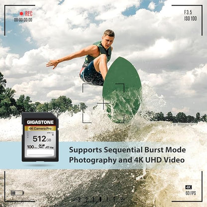 【5-Years Data Recovery】 GIGASTONE SD Card 512GB Memory Card 4K Pro Series Speed Up to 150MB/s Compatible with Canon Camcorder, SDXC A1 V30 UHS-I