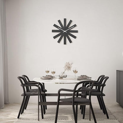 BEW Wall Clock, 14 in Mid Century Modern Wall Clocks Battery Operated, Unique 3D Frameless Black Metal Wall Clock Silent Non Ticking for Kitchen, Bedroom, Office, Outdoor, Living Room Decor