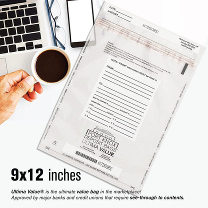 BankSupplies Ultima Value Clear Deposit Bags | 9W x 12H | Pack of 1000 | Transit, Transfer, Valuables | Tamper Evident Tape | Captive Flap Closure | Security Deposit Bag