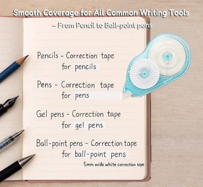 6 Pack Extra-Long Correction Tape – 98ft (30m) Each, Total 590 ft – High Capacity White Out Tapes, Smooth & Precise, Tear-Resistant, No Mess, Easy-to-Use Dispensers for Office, School & Home Supplies