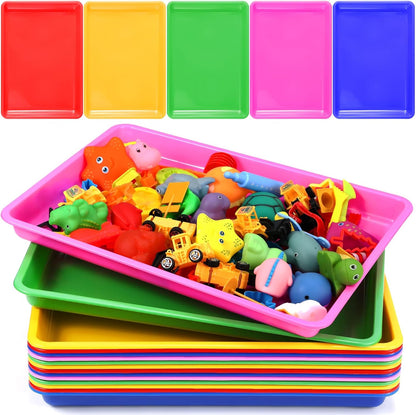 Maitys 15 Pcs Flat Plastic Trays 16.1 x 11.8'' Sensory Storage Paper Tray Stackable Classroom Bins for Office Home Organizer Crafts Supplies(Bright Color)