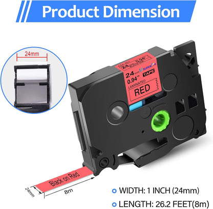 6PK Compatible for Brother P-Touch Label Maker Tape TZe-451 TZ-451 TZe451 TZ451 Black on Red 24mm 0.94 inch 1'' x 26.2ft Laminated TZe TZ Label Tape for PT-2500PC PT-2600 PT-2610 PT-2700
