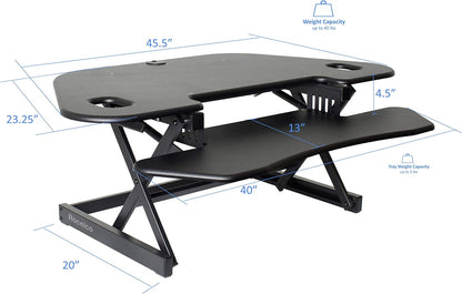 Rocelco 46" Height Adjustable Corner Standing Desk Converter with Dual Monitor Arm Bundle - Quick Sit Stand Up Computer Workstation Riser - Extra Large Keyboard Tray - Black (R CADRB-46-DM2)