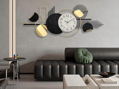Large Modern Wall Clock,Metal Black White Wall Clock Silent Non-Ticking, Battery Operated,57x 23 Inches Wall Art,Oversized Decorative Metal Clock for Living Room,Dinner Room,Bedroom