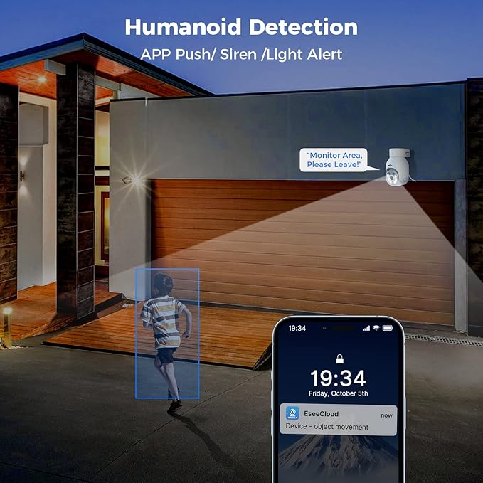 Hiseeu Security Camera Wireless Outdoor, 3MP Color Night Vision WiFi Home Video Surveillance Pan&Tilt 360° with Motion Detection,Siren/Motion/Light Alarm,2-Way Audio,IP66 Weatherproof,Work with Alexa