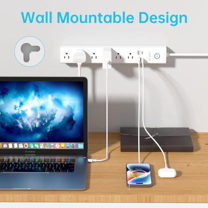 Power Strip Surge Protector with USB C Ports, AUOPLUS 6 Outlet and 4 USB Charger, 10FT Long Extension Cord Flat Plug(1250W/10A/2100J), Wall Mountable Overload Protection for Home Office Dorm
