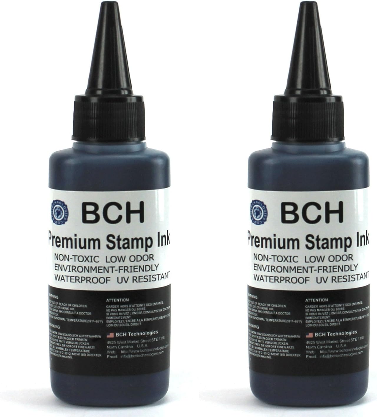 Bulk 2X Black Stamp Ink Refill by BCH - Premium Grade Archival Ink - 2.5 oz (75 ml) Ink Per Bottle