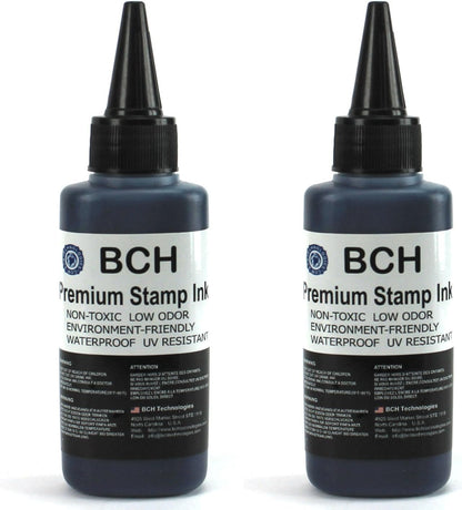 Bulk 2X Black Stamp Ink Refill by BCH - Premium Grade Archival Ink - 2.5 oz (75 ml) Ink Per Bottle