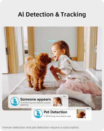 blurams Security Camera 2K, Baby Monitor Dog Camera 360-degree for Home Security (White + 64GB TF Card)