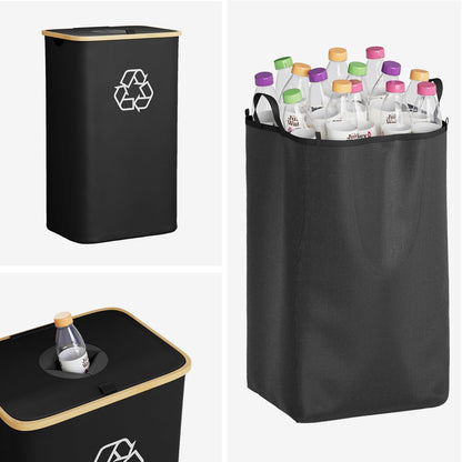 SpaceAid Recycling Bin for Kitchen 26 Gallon, 100L Recycle Bin with Lid and 2 Reusable Inner Bags, for Bottle Can Glass Plastic Stickers, Black