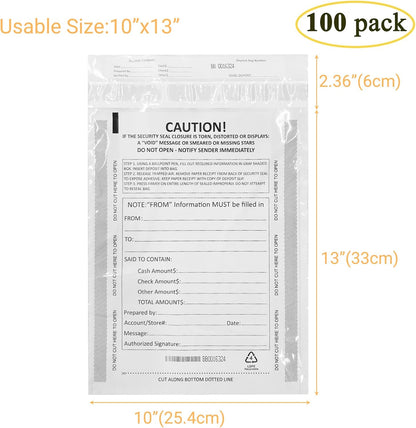 10 x 13 Inch Deposit Bags Security Pocket Bank Deposit Envelopes (White, 100 Pack)