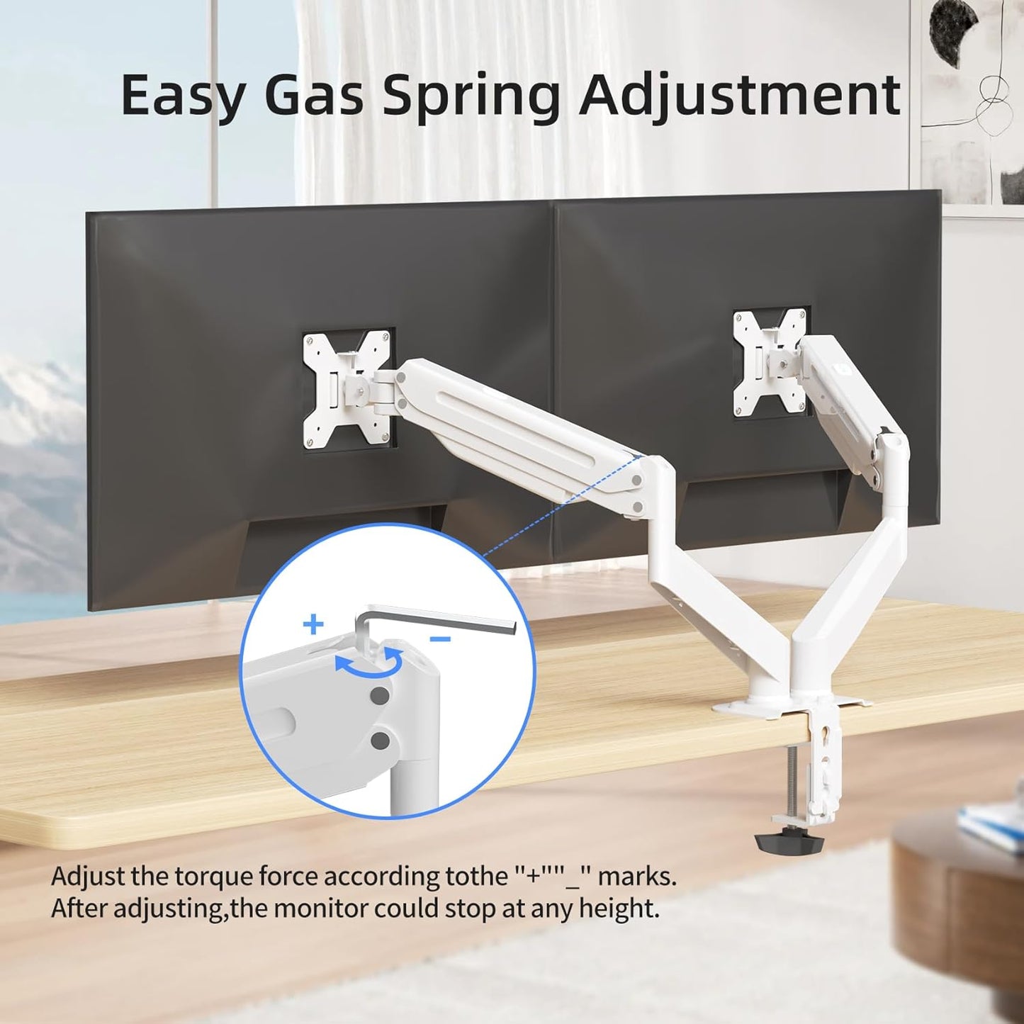 Suptek Dual Monitor Mount Stand-Height Adjustable Gas Spring Monitor Arm Desk Mount for 2 Monitor Screens 17 to 32 inches - Each Arm Holds up to 22lbs,White(MD8SPW)