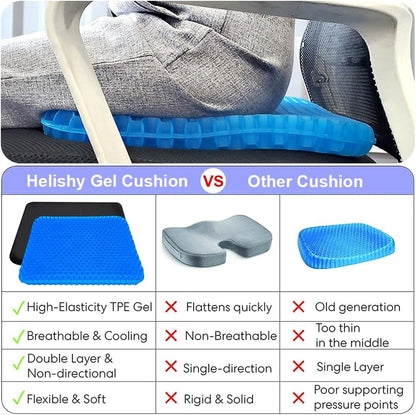 Extra Large Gel Seat Cushion, 17x17inch Double Thick Egg Gel Cushion for Pressure Pain Relief, Breathable Wheelchair Cushion Chair Pads for Car Seat Office Chair (Blue)