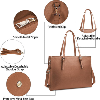 Laptop Bag for Women Waterproof Lightweight Leather 15.6 Inch Computer Tote Bag Business Office Briefcase Large Capacity Handbag Shoulder Bag Professional Office Work Bag