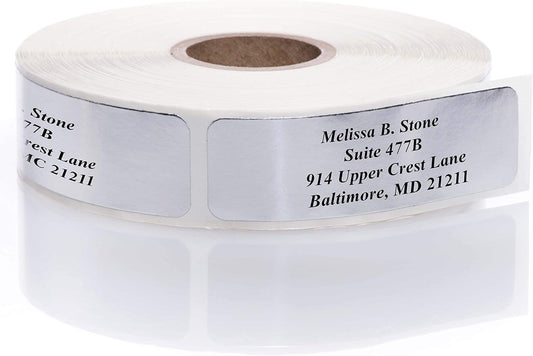 Silver Foil Personalized Return Address Labels Without Dispenser - Roll of 500 Custom Stickers