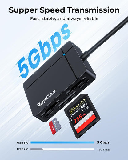 RayCue USB C USB3.0 Multi SD Card Reader, 7 in1 Memory Card Reader for SD/TF/CF/XD/MS, Drive Free for iPhone 15 pro/max, MacBook Pro/Air 2023, iPad Pro, iMac, S23, XPS 17, Surface Book 3 and More