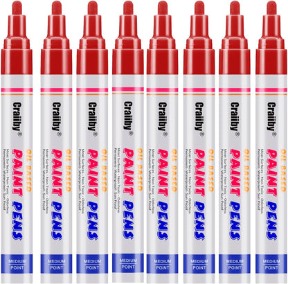 Red Paint Markers, 8 Pack Oil-Based Waterproof Quick Dry Permanent Paint Pen Set for Rocks Painting, Wood, Fabric, Plastic, Canvas, Glass, Mugs, Metal, Tire, Stone, DIY Craft