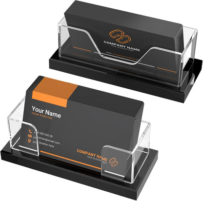 LUGUNU Business Card Holder for Desk 2 Pack – Clear Acrylic Card Display Stand Holds 100 Cards, Office Desktop Organizer(4.5x1.9x1.6inches)