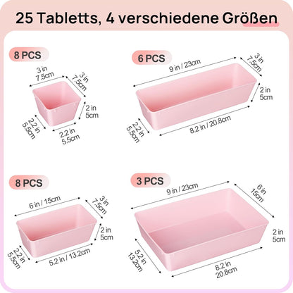 Vtopmart 25 PCS Plastic Drawer Organizers Set, 4-Size Versatile Bathroom and Vanity Drawer Organizer Trays, Storage Bins for Makeup, Bedroom, Kitchen Gadgets Utensils and Office