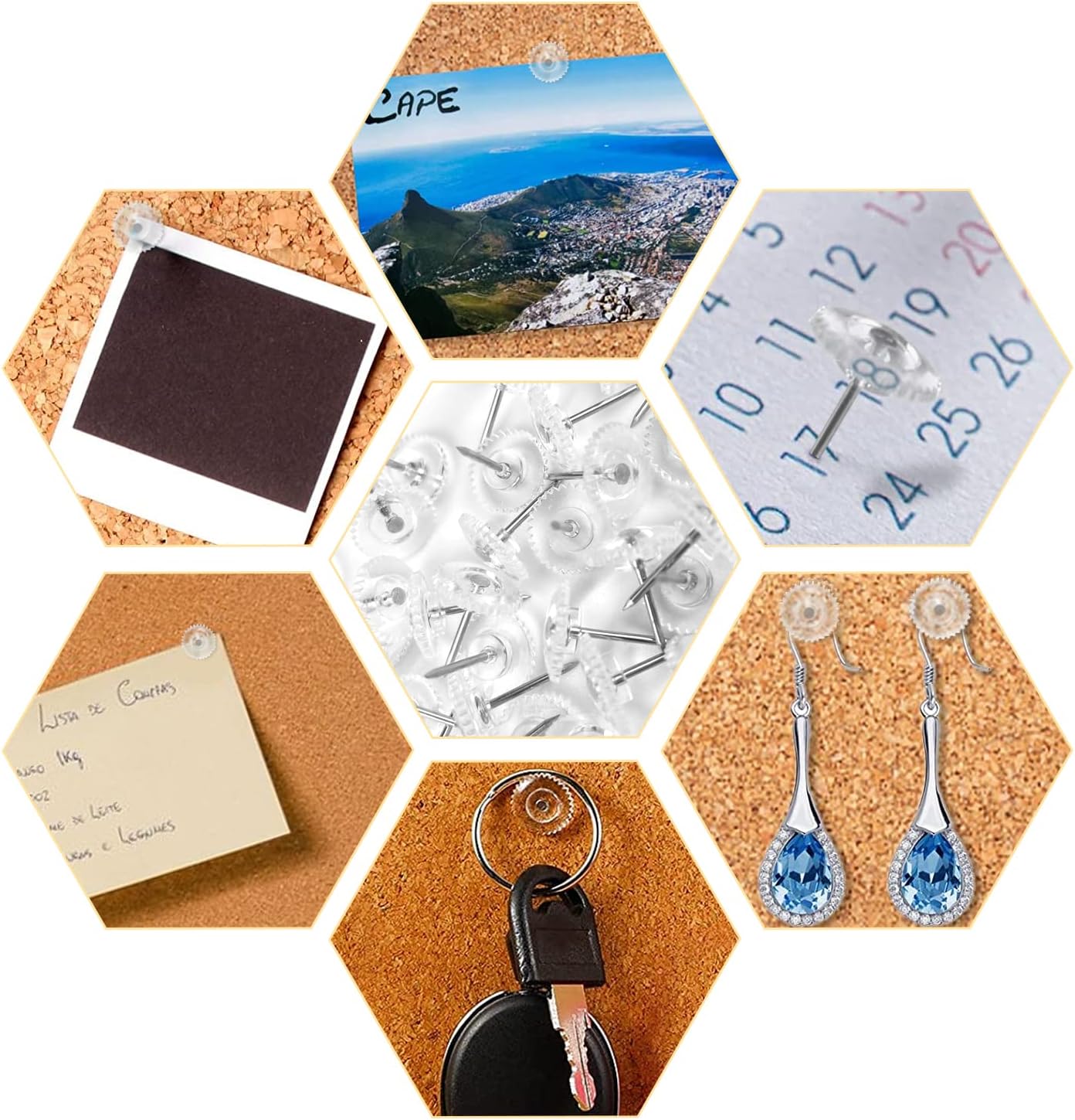 Lunies 50 PCS Clear Push Pins for Bulletin Board, Thumb Tacks for Wall Hanging, Decorative Push Pins for Cork Board, Wall Tacks for Picture