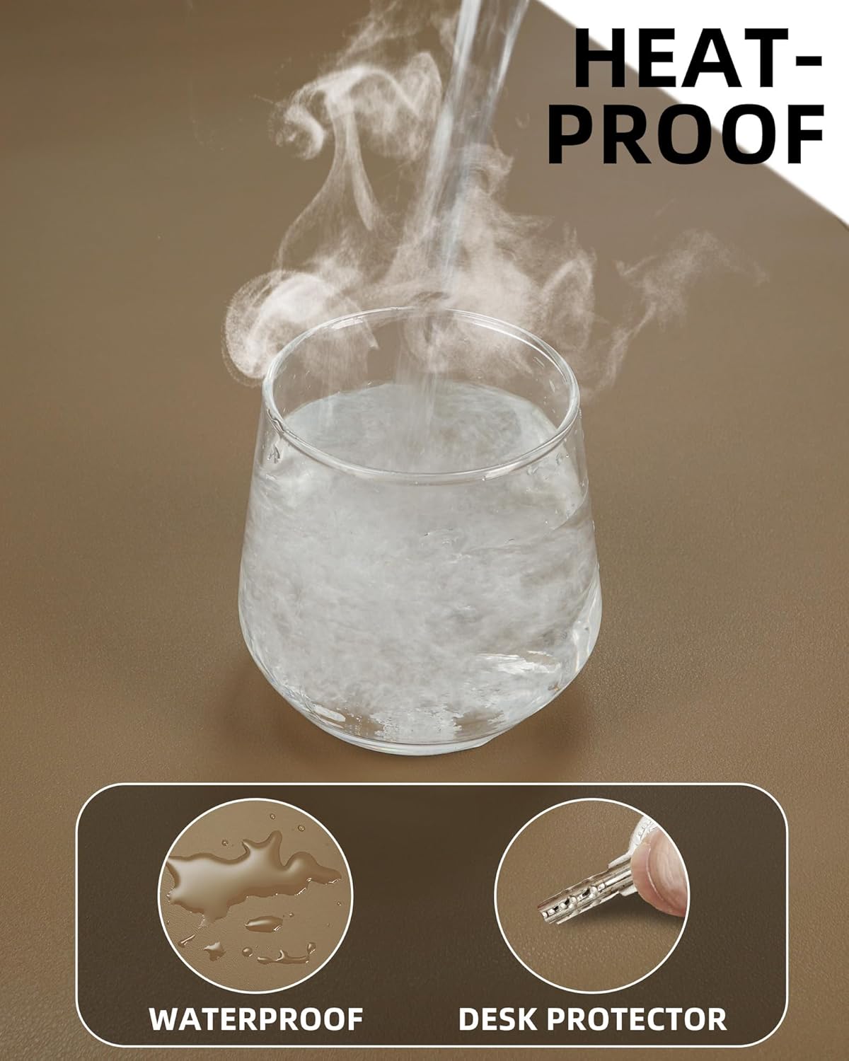 Leather Desk Pad Protector,Desk Mat,Large Mouse Pad, Non-Slip Desk Pad, Waterproof PU Leather Desk Blotter Mat, Desk Cover for Office and Home (Dark Khaki, 36" x 17")