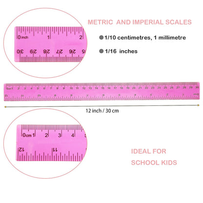 Transparent Plastic Rulers for Students, 12 Inch with Centimeters and Millimeters Scale, Assorted Colors, 8 Pack