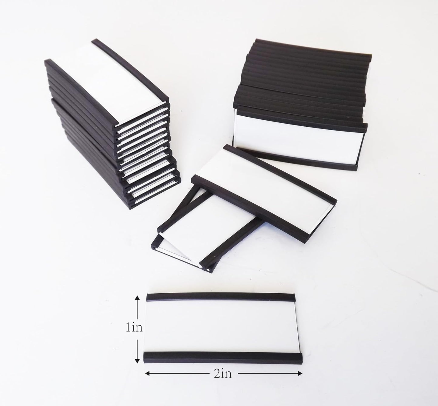 50 Pack C-Channel Magnetic Label Holders (1″ x 2″) with Paper Inserts & Clear Covers – Durable Magnetic Shelf & File Cabinet Labels for Metal Surfaces