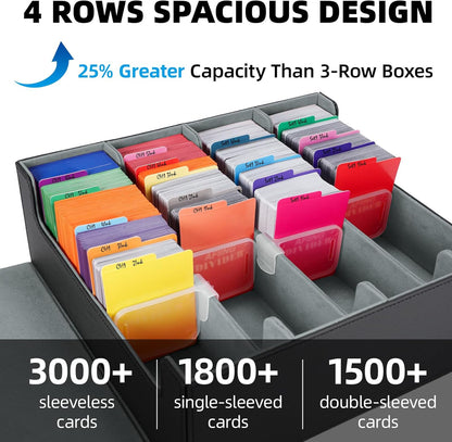 AFIING Trading Card Storage Box, MTG Deck Box with 48 Dividers & Supporters, Commander Card Deck Case Fits for Magic Game Cards, YugiOh, TCG, baseball and Sport Cards, Black Grey 3200+