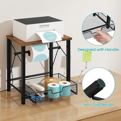 ELITEROO Label Holder for Rolls and Fan-Fold Labels, Wooden Thermal Label Holder for Desktop Label Printer, Shipping Label Stand for Thermal Printer Accessory, for Home Office Small Businesses, Brown