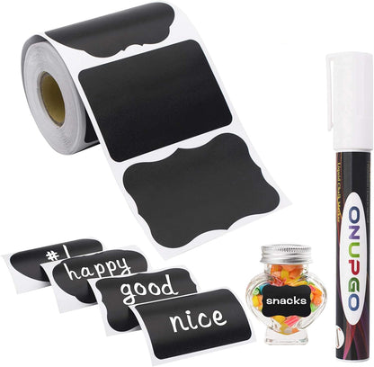 ONUPGO Chalkboard Labels-180pcs Waterproof Reusable Blackboard Stickers with 1 Liquid Chalk Marker for Mason Jars, Parties Decoration, Craft Rooms, Weddings, Storage, Organize Your Home & Kitchen
