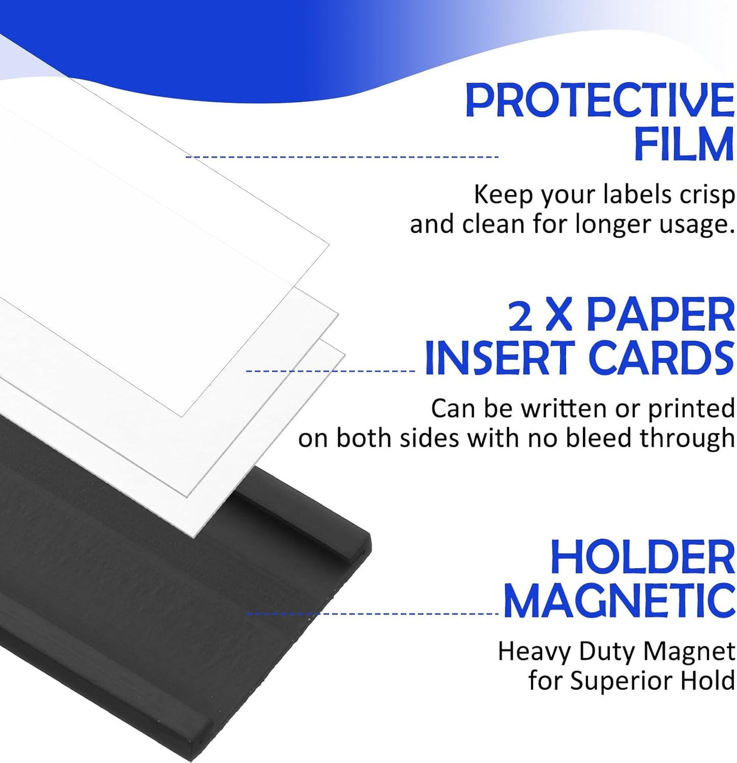 60 Pack Magnetic 'C' Channel Label Holders for Metal Racks and Shelves with Protective Films and Replacement Strips 3" x 1"