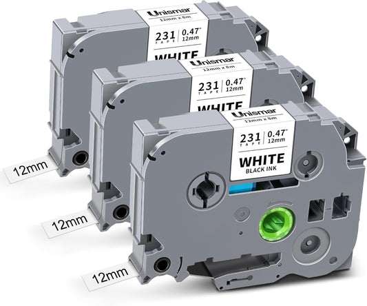 Unismar 3-Pack Compatible with Brother TZe-231 Label Tape