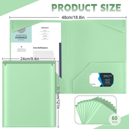 Henoyso 60 Pcs Plastic Folders with Clear Front Pockets Heavy Duty File Folders with 2 Pockets and Card Slot for Student Communication School Office Presentation Report(Light Green)