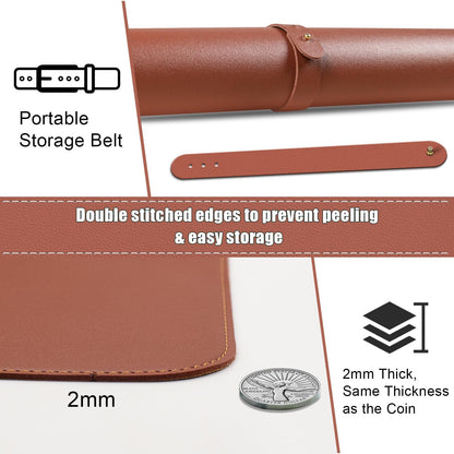 Non Slip Desk Mat, 31.5" x 15.7" PU Leather Desk Pad, Cork Desk Mat for Desktop, Desk Pad for Keyboard and Mouse, Ideal for Office and Home, Brown