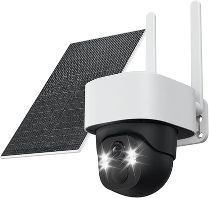 Solar Security Cameras Wireless Outdoor, 3K/5MP PTZ 360° View Battery Powered WiFi Camera for Home surveillance with Motion Tracking, AI Detection, Night vision , 2-Way Audio, IP65, SD/Cloud Storage